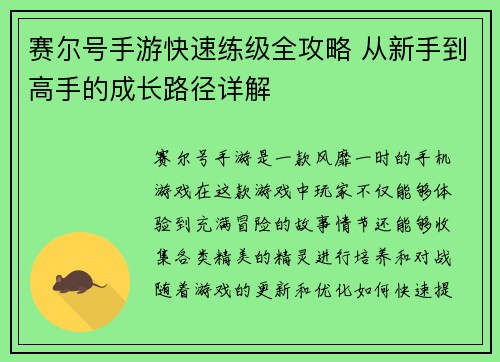 赛尔号手游快速练级全攻略 从新手到高手的成长路径详解